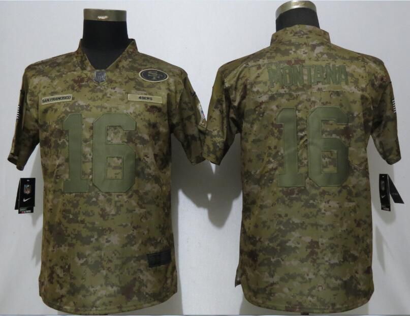 Women San Francisco 49ers #16 Montana Nike Camo Salute to Service Limited NFL Jerseys->women nfl jersey->Women Jersey